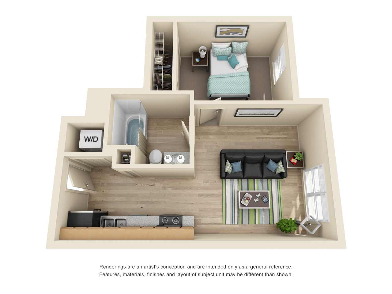one bedroom floor plan layout at burnham 310 apartments