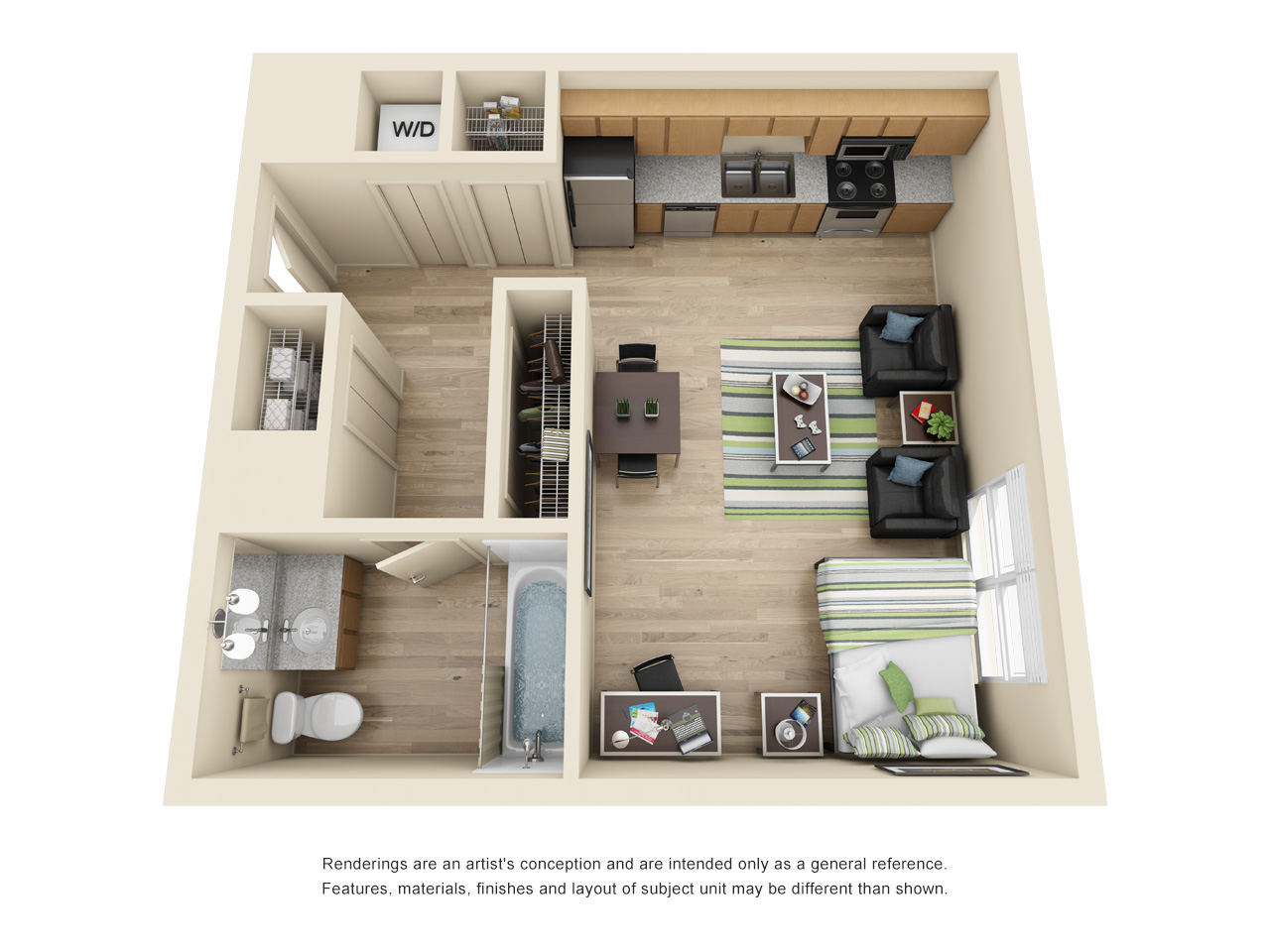 studio b apartment floor plan layout at burnham 310